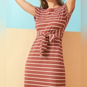 Loft Midi Stripped Ribbed Belted Midi Dress Size Small NWT